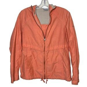 COLUMBIA Hooded Windbreaker Jacket Salmon Drawstring Bottom Cuff Detail